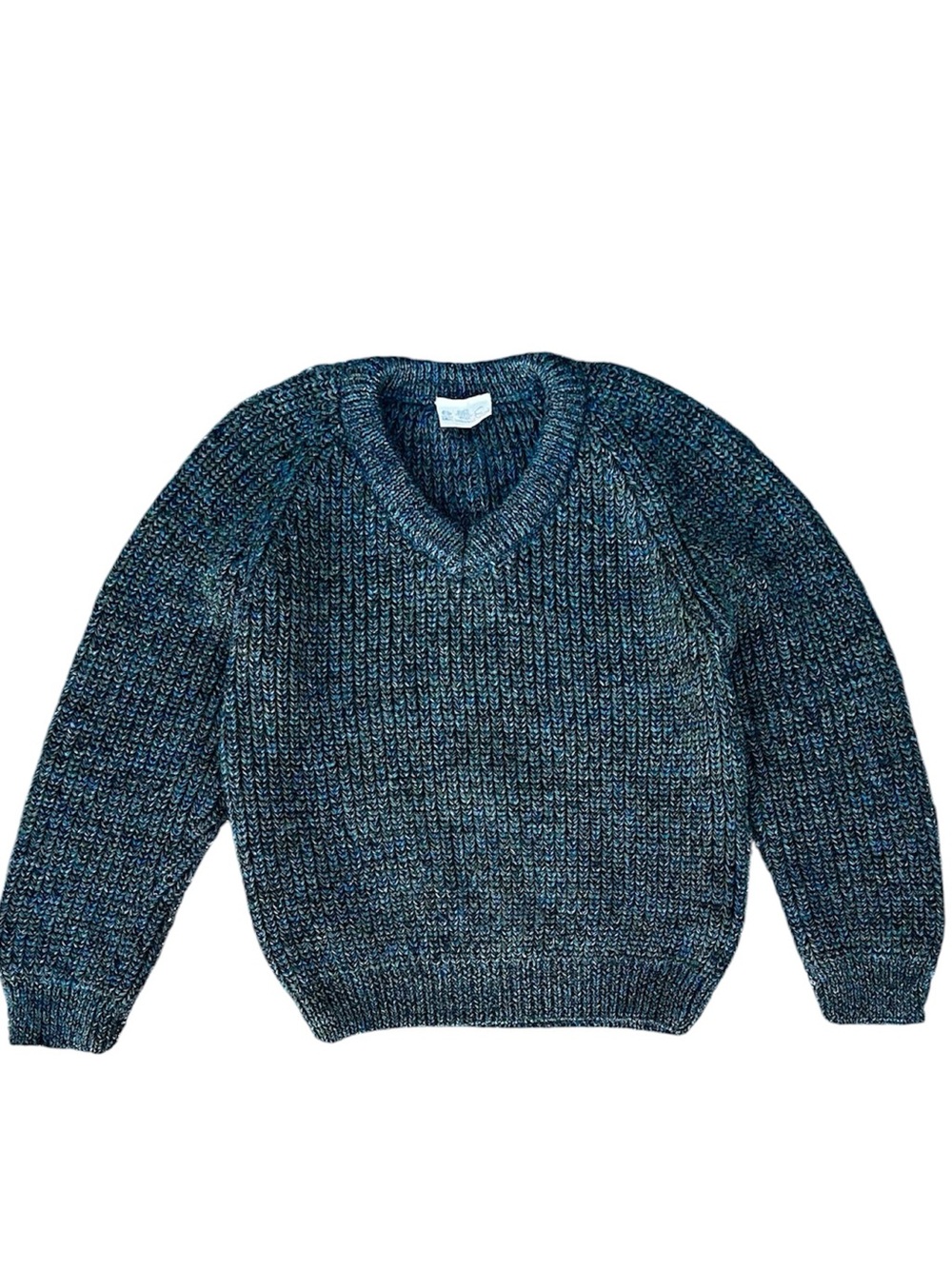 VTG 100% British Wool Blue Green Chunky Shaker Knit Fisherman Sweater M